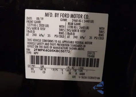 2019 Ford Edge Se from USA, damaged, VIN 2FMPK4G95KBC50772